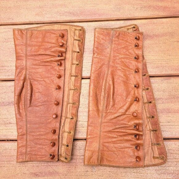 RARE Antique Vintage French Victorian Leather Spats Gaiter Outlander Movie Paris - Picture 1 of 14